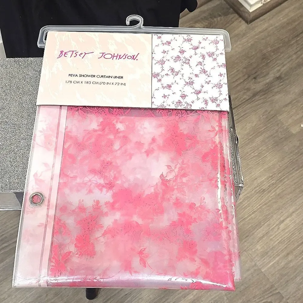 Betsey Johnson Pink Floral‎ Toile PEVA Shower Curtain Liner